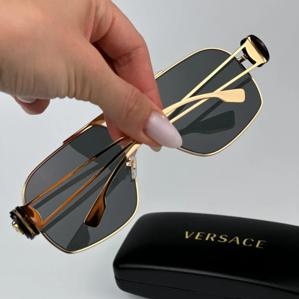 Versace VE2269 100287 BRAND NEW Sunglasses Gold Dark Grey Pilot Unisex
